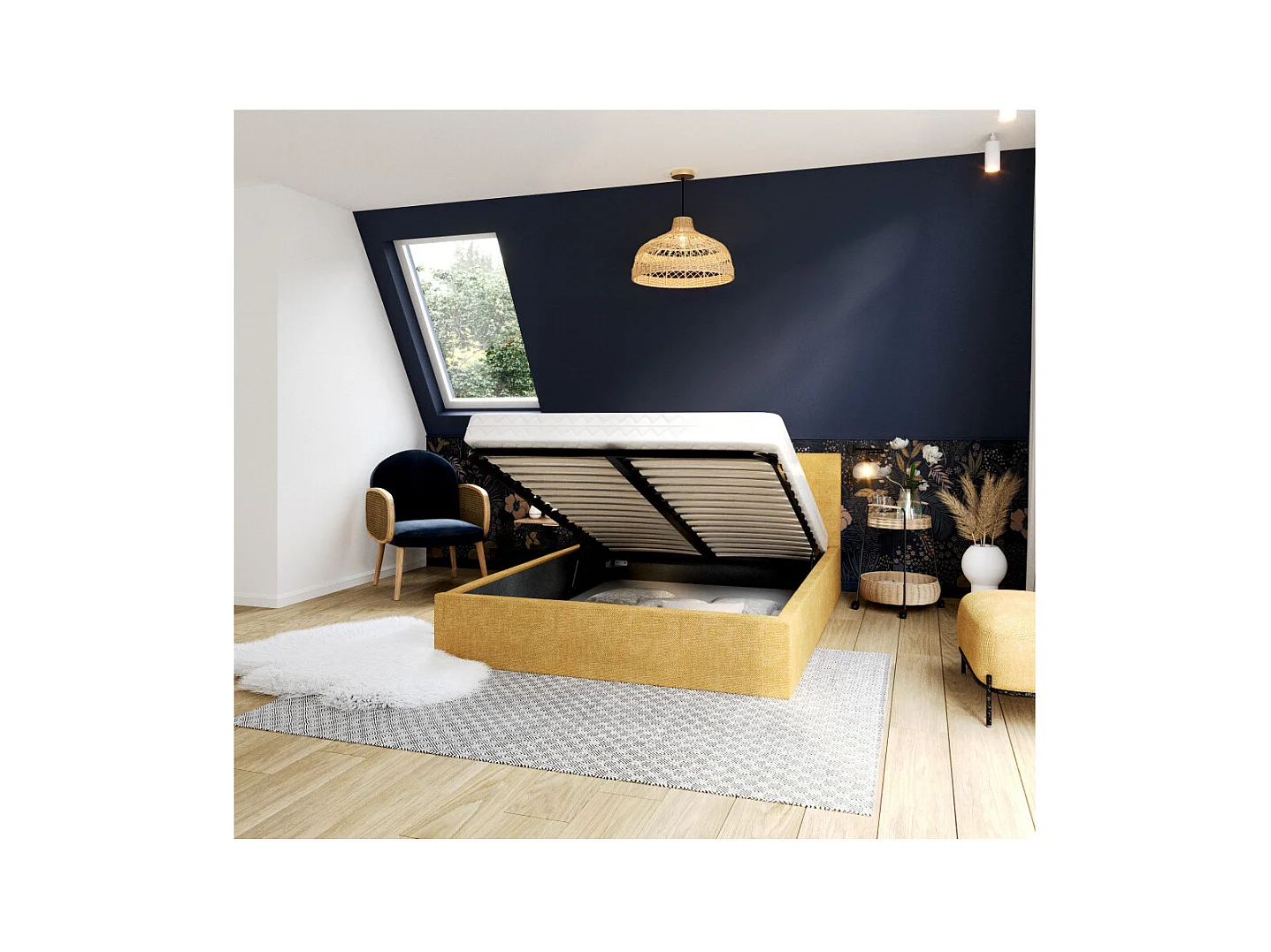 Lit coffre Tolsa 120 x 200 cm avec sommier à lattes relevable Jaune miel