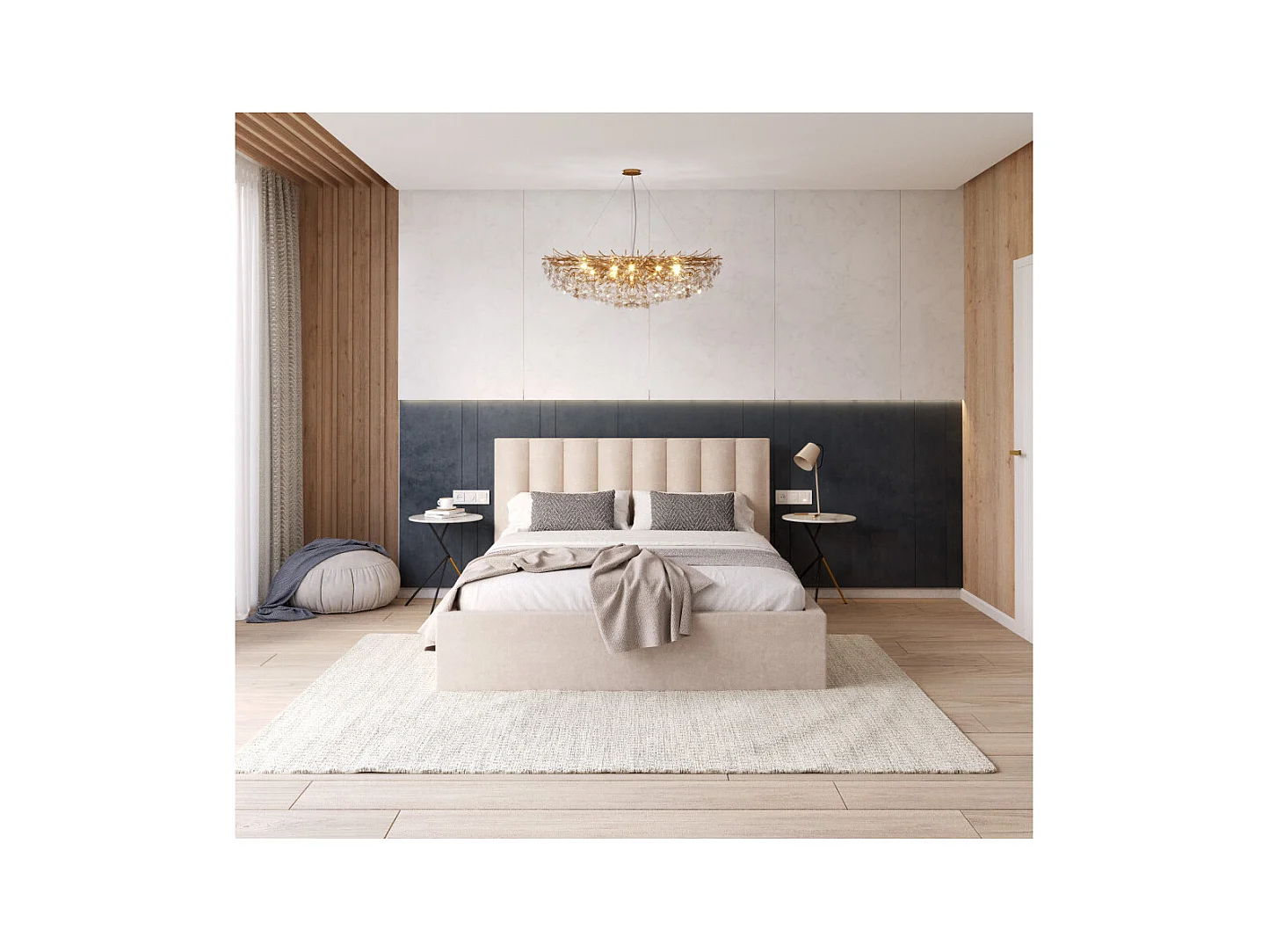 Lit coffre Lorado 140 x 190 cm avec sommier à lattes relevable Beige Foncé