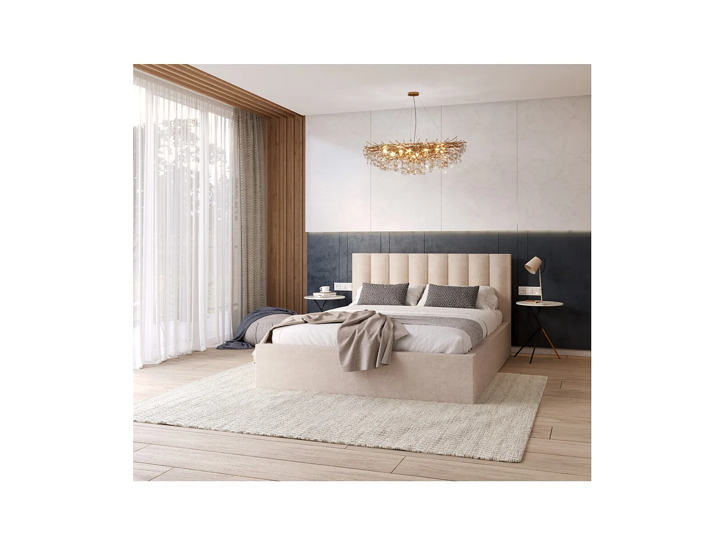 Lit coffre Lorado 140 x 190 cm avec sommier à lattes relevable Beige Foncé