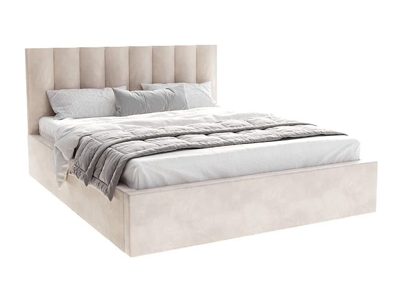 Lit coffre Lorado 140 x 190 cm avec sommier à lattes relevable Crème