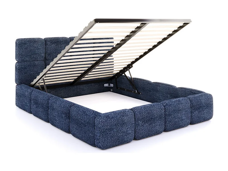 Lit coffre Delicato 160 x 200 cm avec sommier à lattes relevable Bleu marine