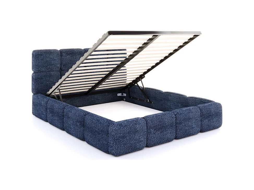Lit coffre Delicato 160 x 200 cm avec sommier à lattes relevable Bleu marine