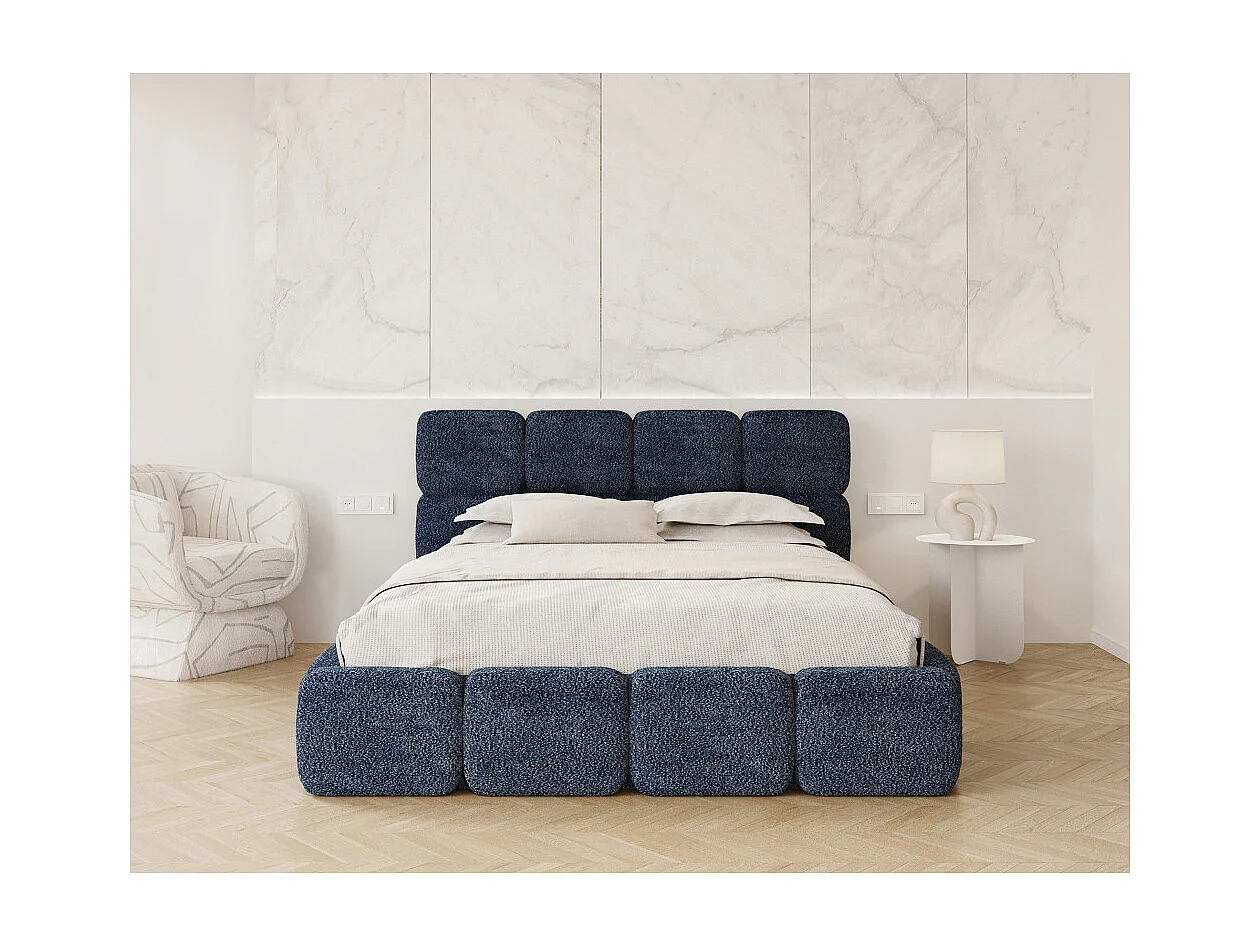 Lit coffre Delicato 160 x 200 cm avec sommier à lattes relevable Bleu marine