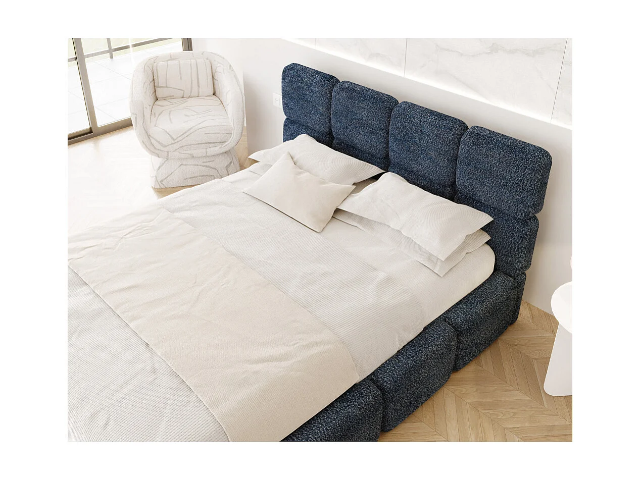 Lit coffre Delicato 160 x 200 cm avec sommier à lattes relevable Bleu marine