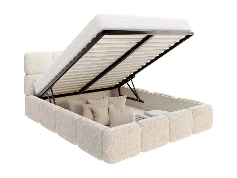 Lit coffre Delicato 140 x 190 cm avec sommier à lattes relevable Créme