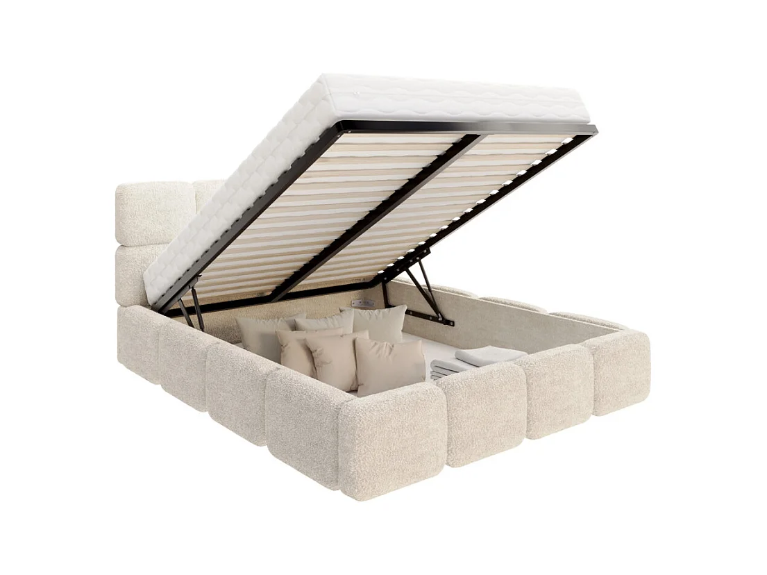 Lit coffre Delicato 140 x 190 cm avec sommier à lattes relevable Créme