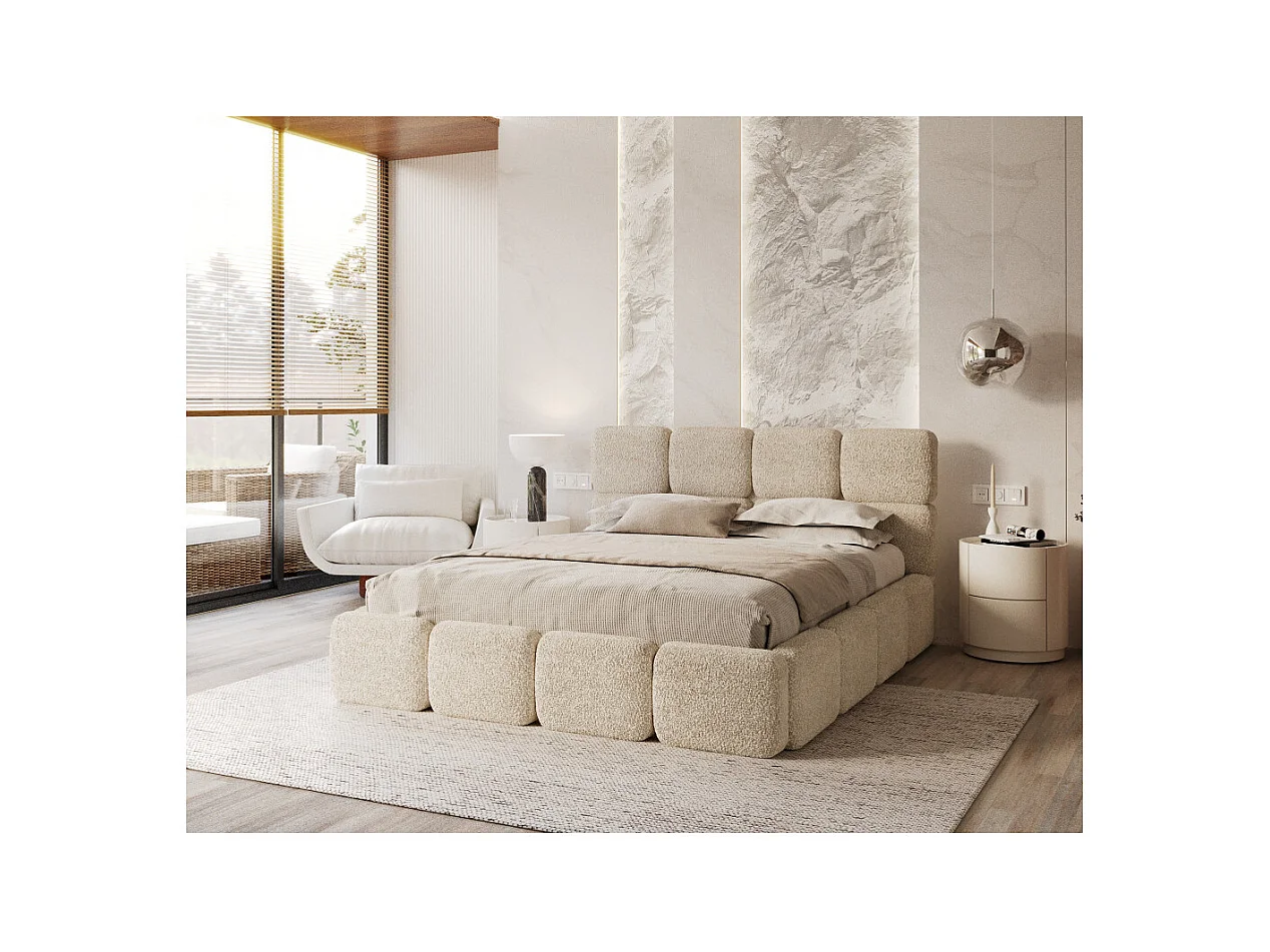 Lit coffre Delicato 140 x 190 cm avec sommier à lattes relevable Créme