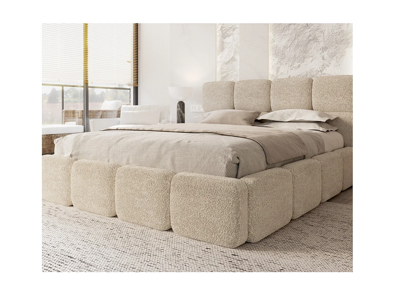 Lit coffre Delicato 140 x 190 cm avec sommier à lattes relevable Crème