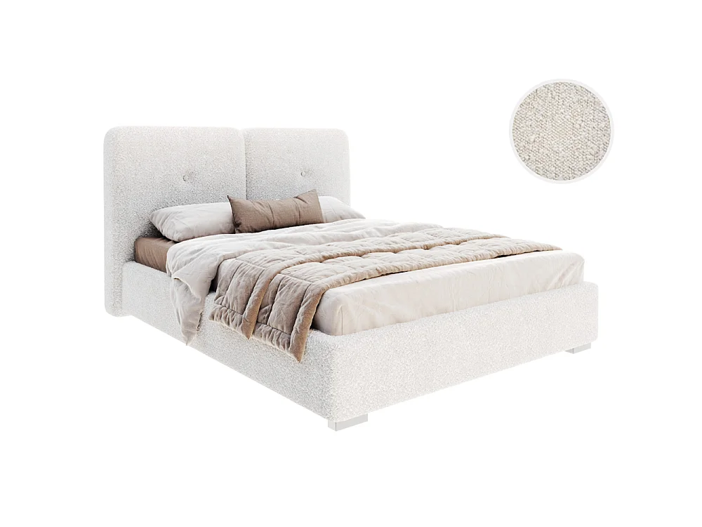 Lit coffre Bedretti 160 x 200 cm - Tissu bouclette - avec sommier à lattes relevable Blanc