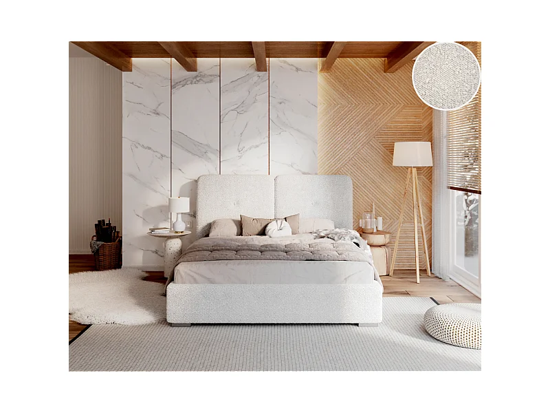 Lit coffre Bedretti 160 x 200 cm - Tissu bouclette - avec sommier à lattes relevable Blanc