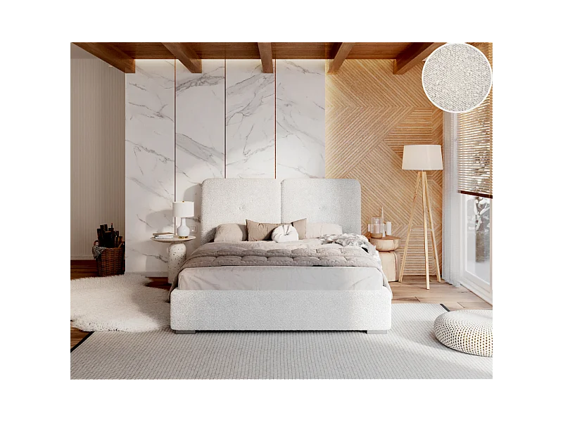 Lit coffre Bedretti 160 x 200 cm - Tissu bouclette - avec sommier à lattes relevable Blanc