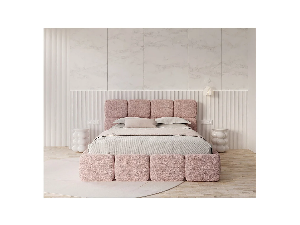 Lit coffre Delicato 140 x 190 cm avec sommier à lattes relevable Rose pâle