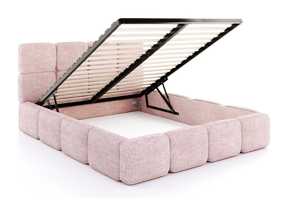 Lit coffre Delicato 140 x 190 cm avec sommier à lattes relevable Rose pâle