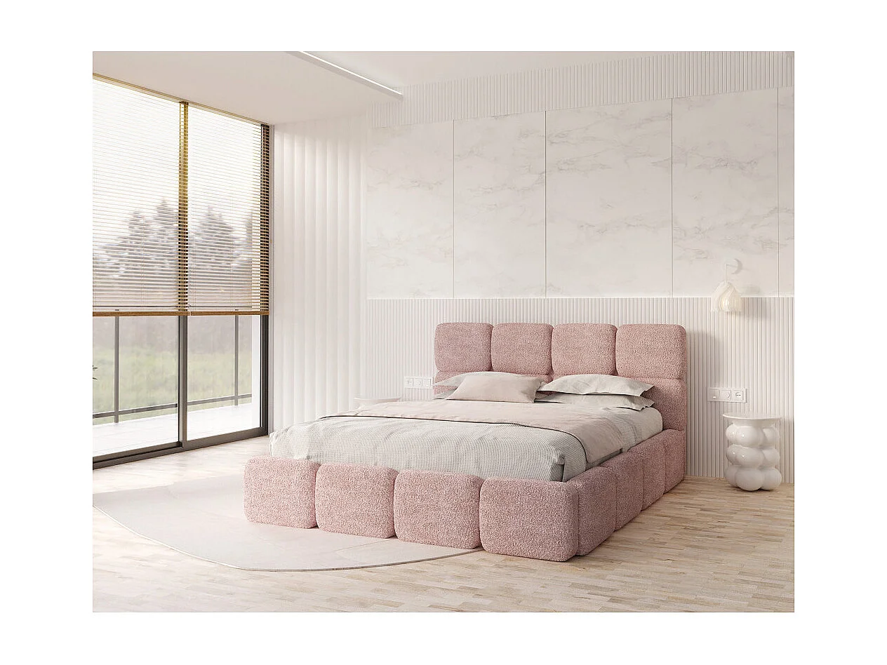 Lit coffre Delicato 140 x 190 cm avec sommier à lattes relevable Rose pâle