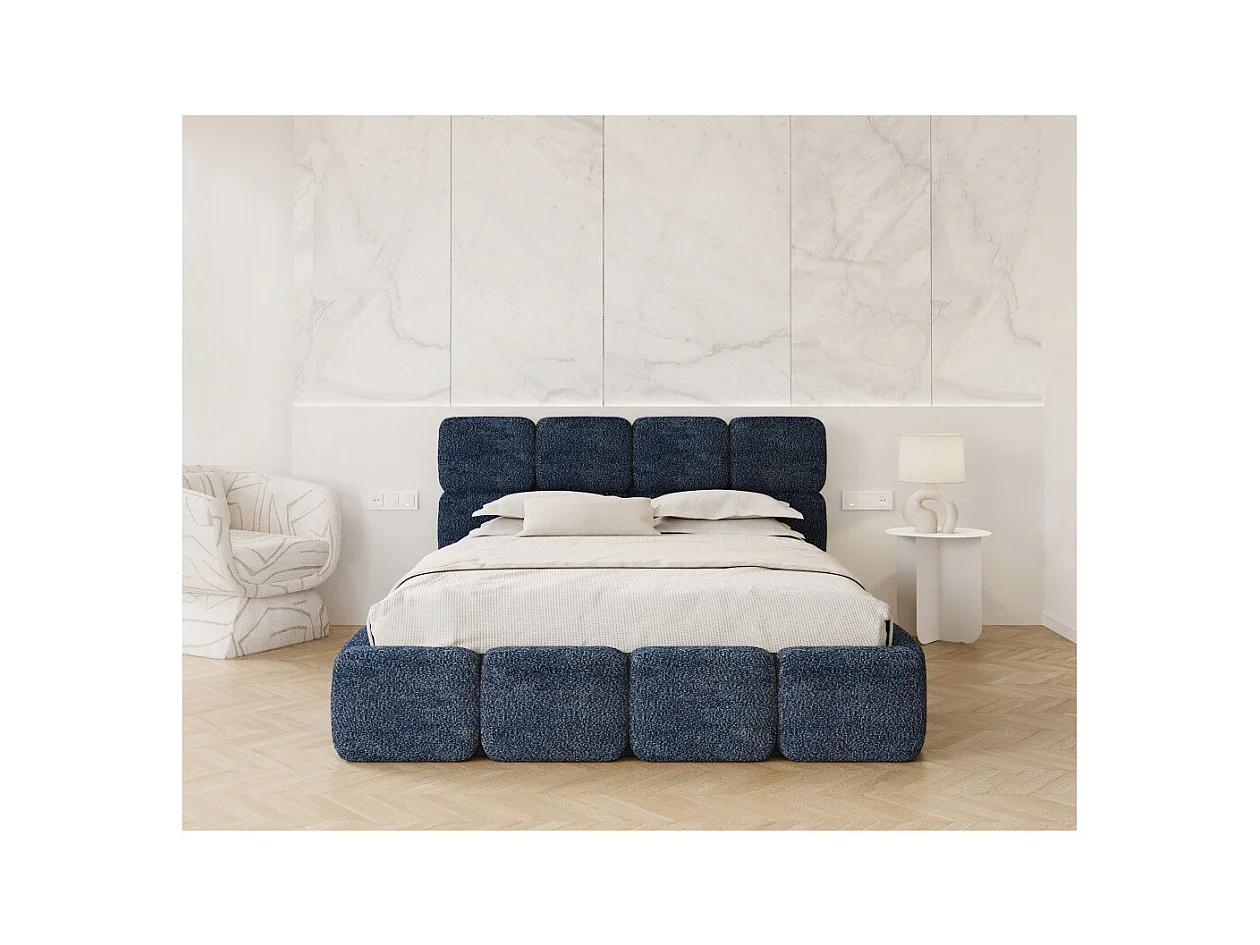 Lit coffre Delicato 140 x 190 cm avec sommier à lattes relevable Bleu marine