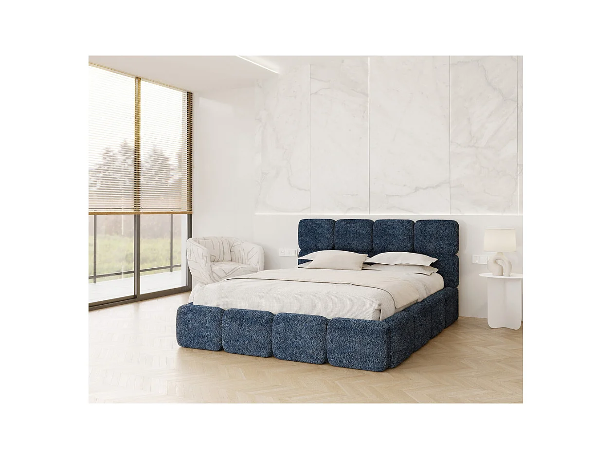 Lit coffre Delicato 140 x 190 cm avec sommier à lattes relevable Bleu marine
