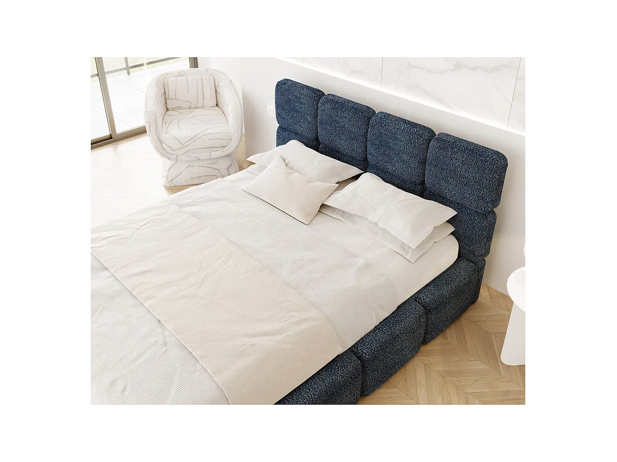 Lit coffre Delicato 140 x 190 cm avec sommier à lattes relevable Bleu marine
