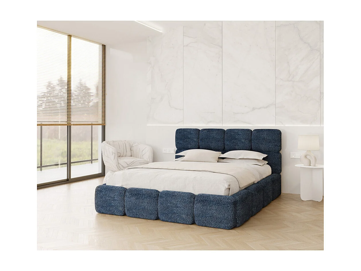 Lit coffre Delicato 140 x 190 cm avec sommier à lattes relevable Bleu marine