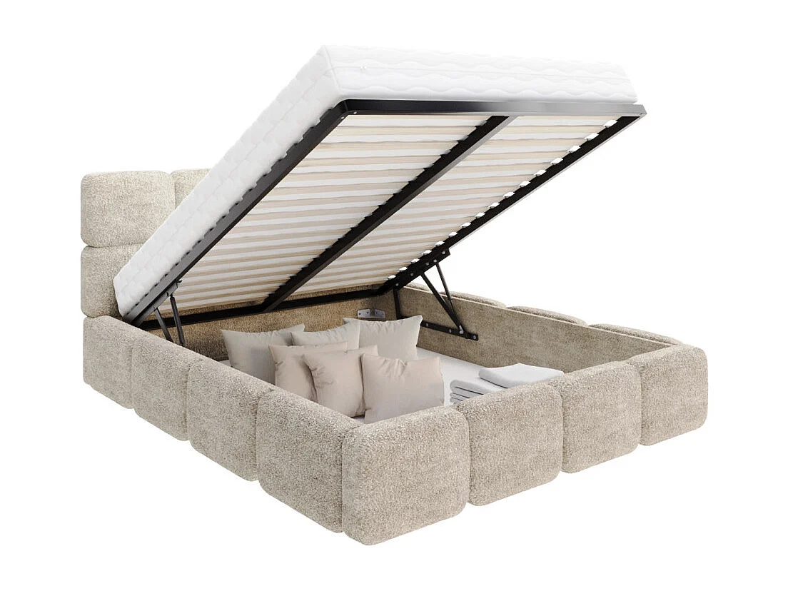 Lit coffre Delicato 140 x 190 cm avec sommier à lattes relevable Beige Foncé