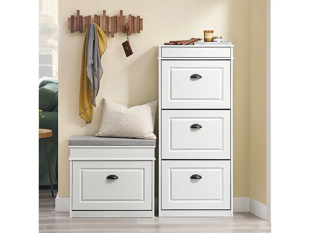 SoBuy Meuble à chaussures compact avec 3 portes pliantes moderne effet bois vieilli blanc 53x24x118cm