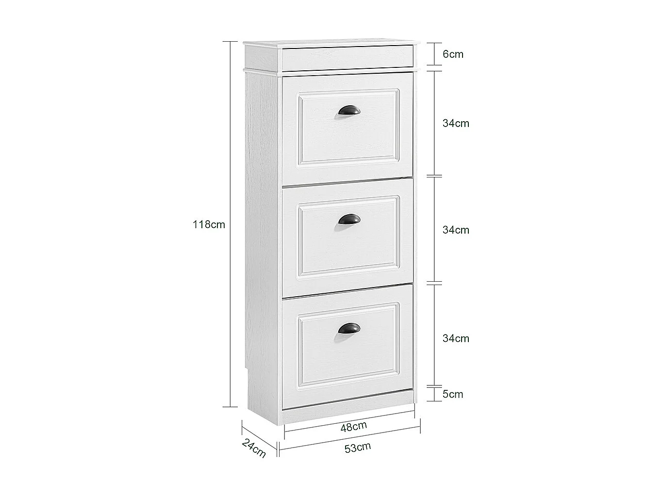 SoBuy Meuble à chaussures compact avec 3 portes pliantes moderne effet bois vieilli blanc 53x24x118cm