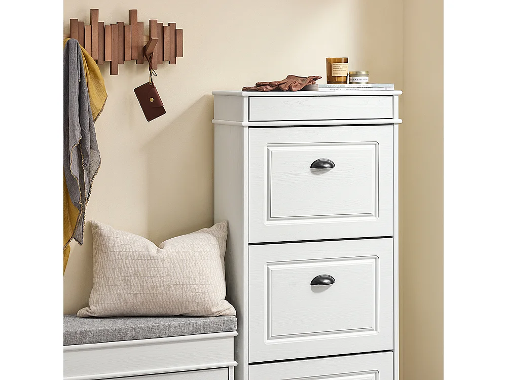 SoBuy Meuble à chaussures compact avec 3 portes pliantes moderne effet bois vieilli blanc 53x24x118cm