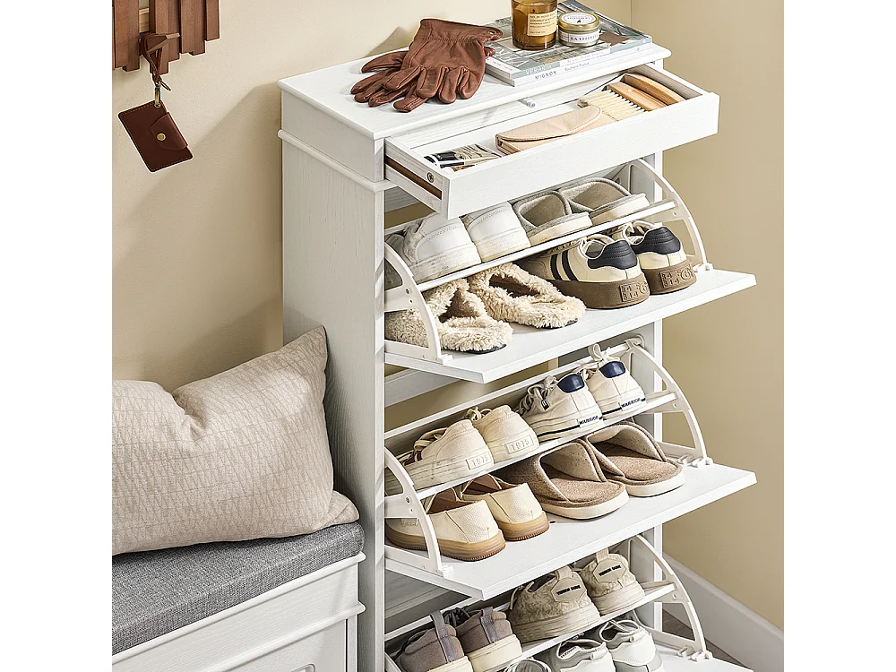 SoBuy Meuble à chaussures compact avec 3 portes pliantes moderne effet bois vieilli blanc 53x24x118cm