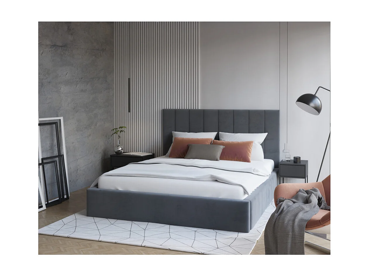 Lit coffre Lorado 140 x 190 cm avec sommier à lattes relevable Gris Foncé