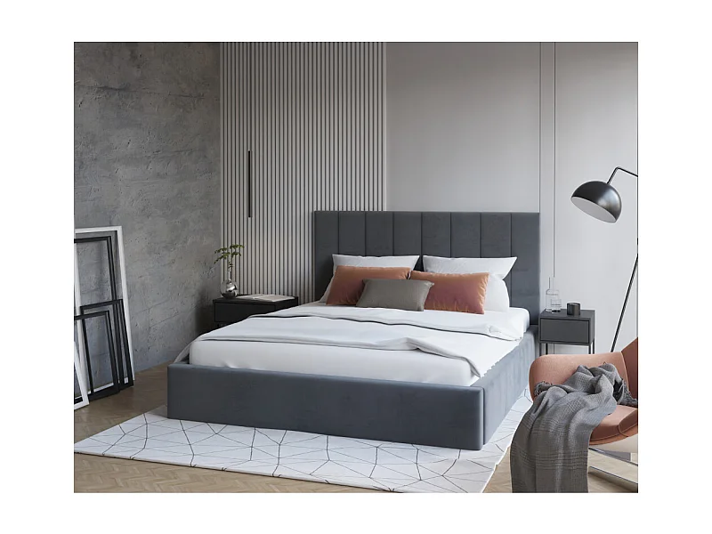 Lit coffre Lorado 140 x 190 cm avec sommier à lattes relevable Gris Foncé