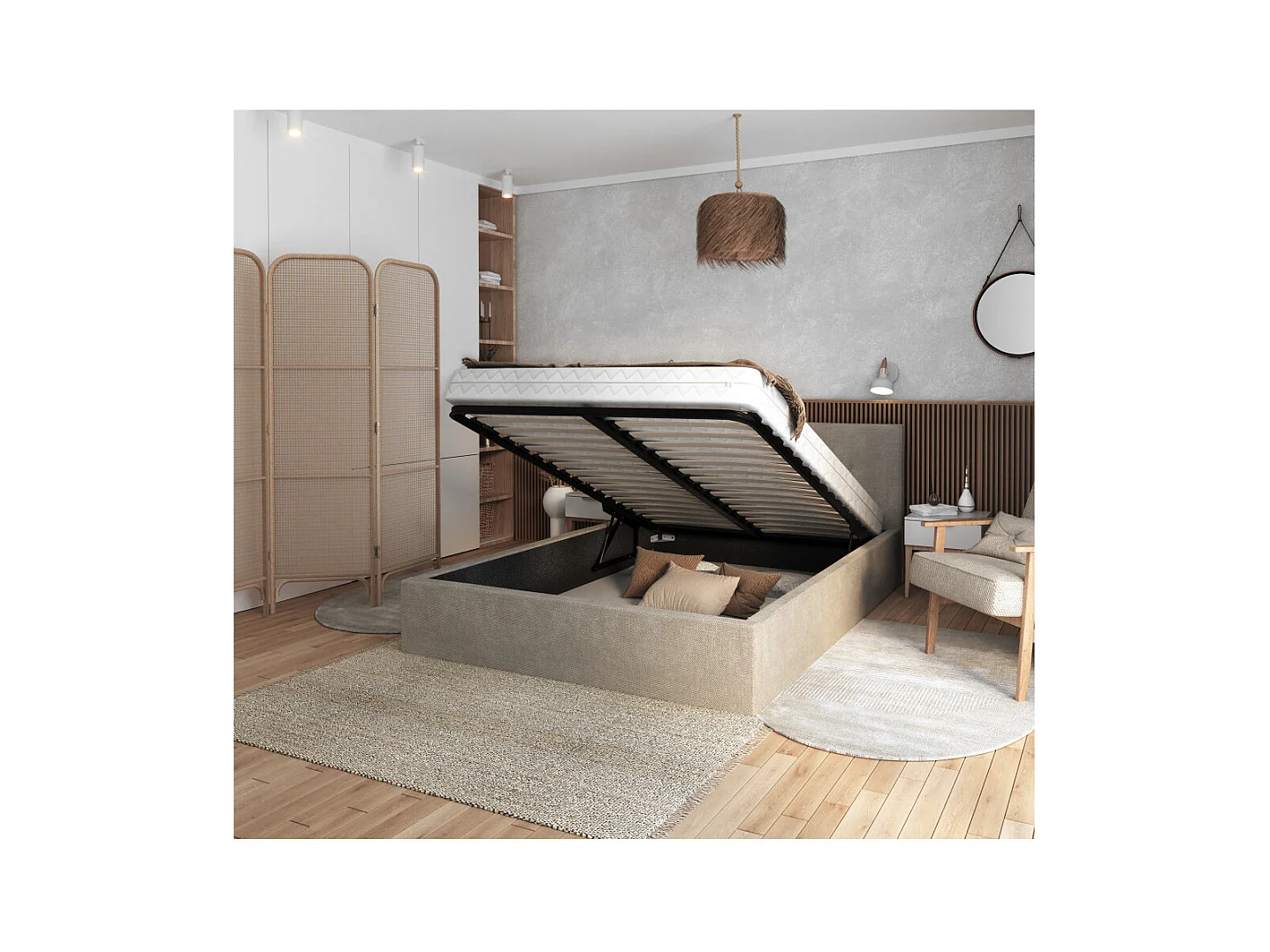 Lit coffre Tolsa 120 x 200 cm avec sommier à lattes relevable Beige Foncé