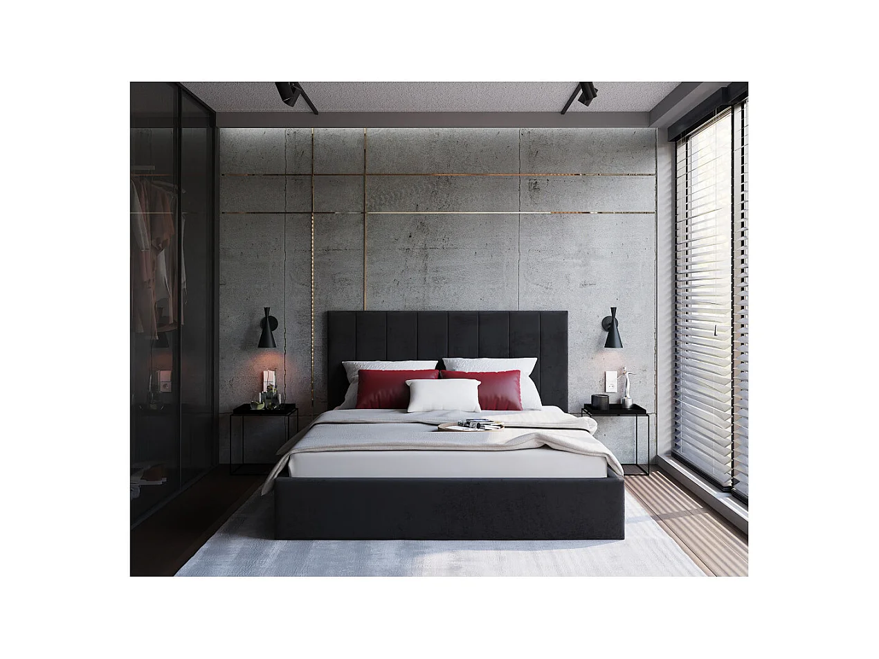 Lit coffre Lorado 140 x 190 cm avec sommier à lattes relevable Noir