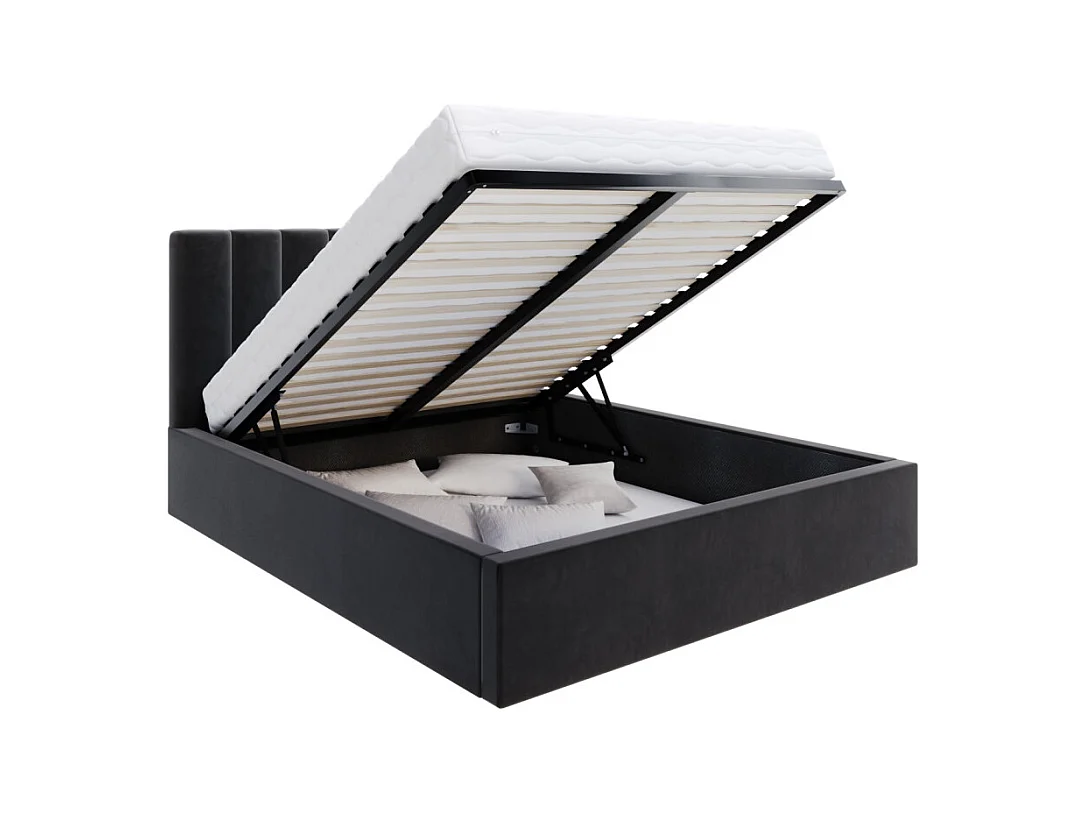 Lit coffre Lorado 140 x 190 cm avec sommier à lattes relevable Noir