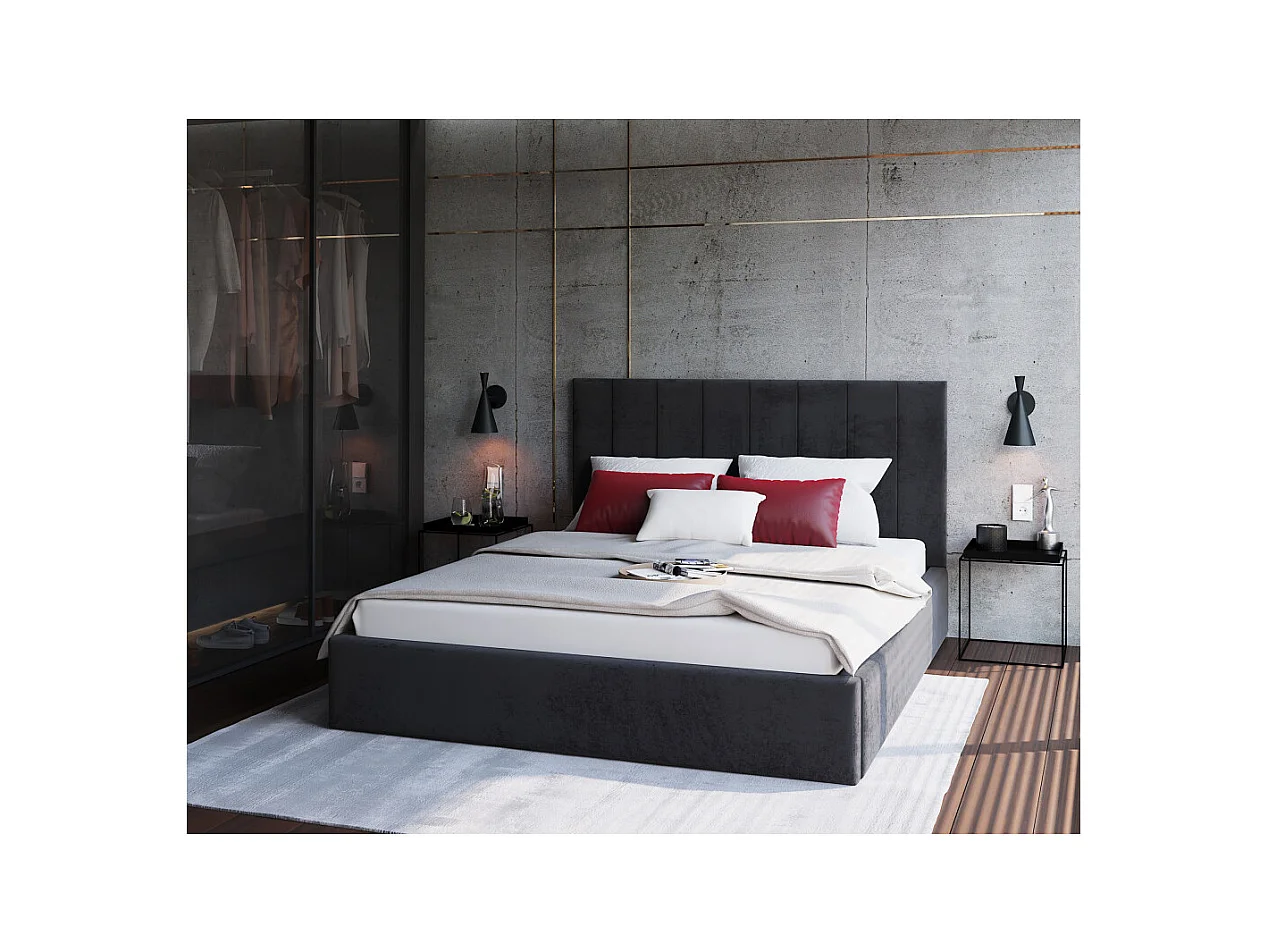 Lit coffre Lorado 140 x 190 cm avec sommier à lattes relevable Noir