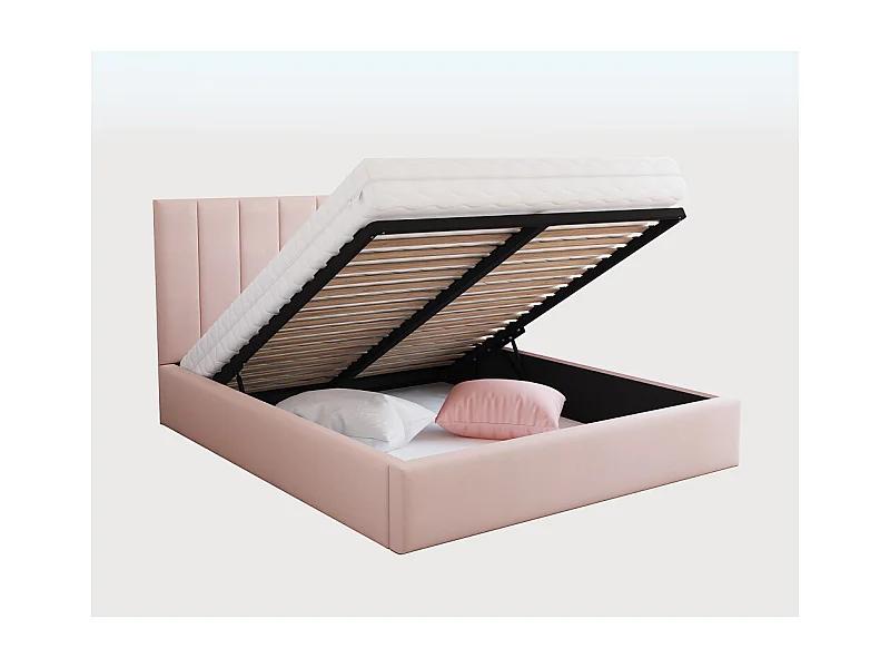 Lit coffre Lorado 140 x 190 cm avec sommier à lattes relevable Rose pâle