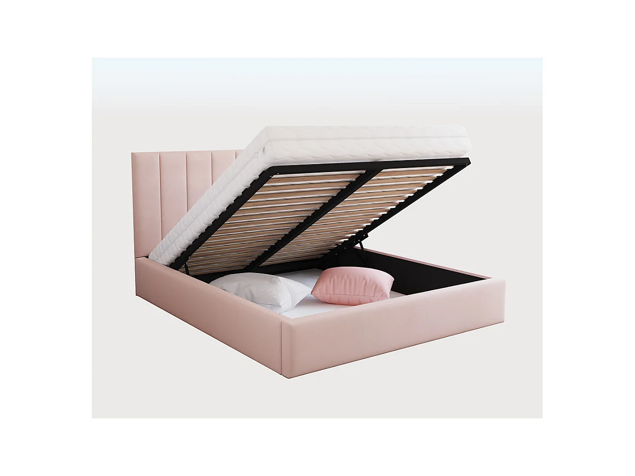 Lit coffre Lorado 140 x 190 cm avec sommier à lattes relevable Rose pâle