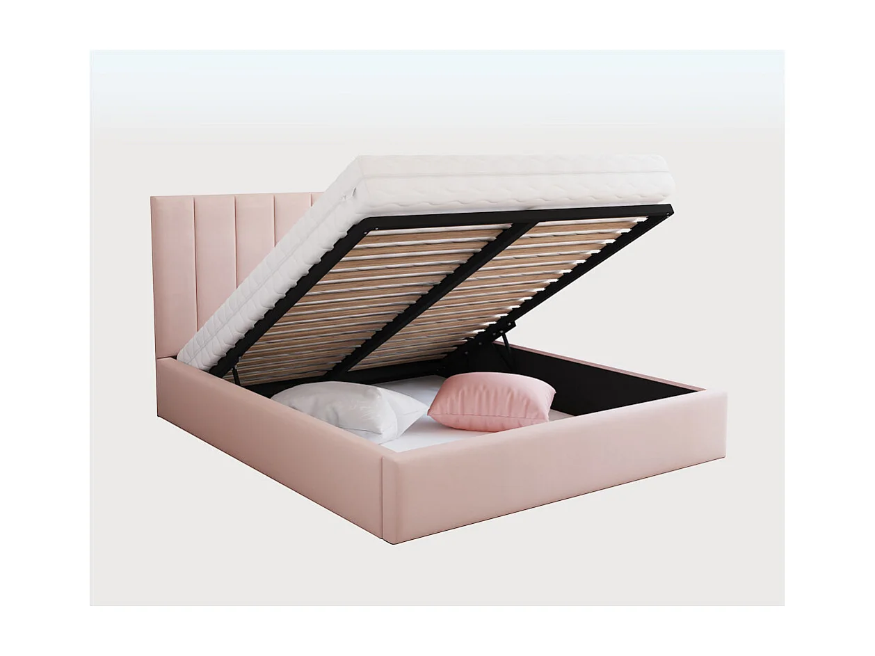 Lit coffre Lorado 140 x 190 cm avec sommier à lattes relevable Rose pâle
