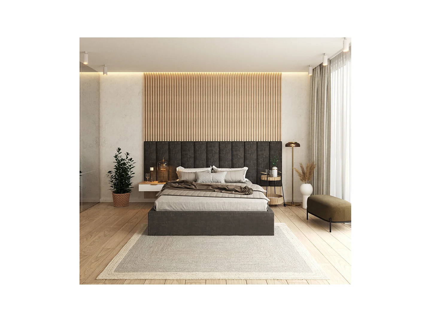 Lit coffre Orlane 140 x 190 cm avec sommier à lattes relevable Gris Foncé
