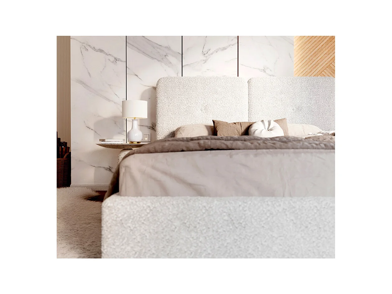 Lit coffre Bedretti 140 x 190 cm - Tissu bouclette - avec sommier à lattes relevable Blanc