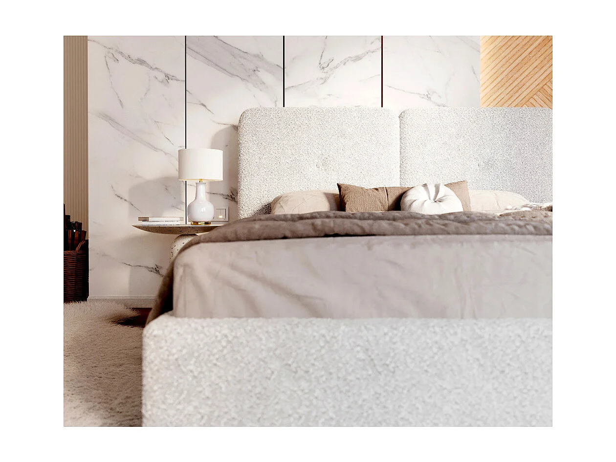 Lit coffre Bedretti 140 x 190 cm - Tissu bouclette - avec sommier à lattes relevable Blanc