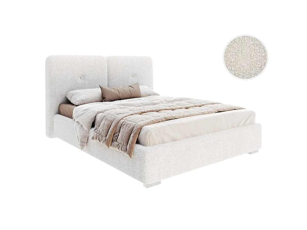 Lit coffre Bedretti 140 x 190 cm - Tissu bouclette - avec sommier à lattes relevable Blanc