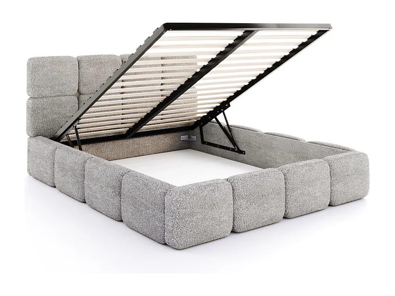Lit coffre Delicato 160 x 200 cm avec sommier à lattes relevable Gris Clair