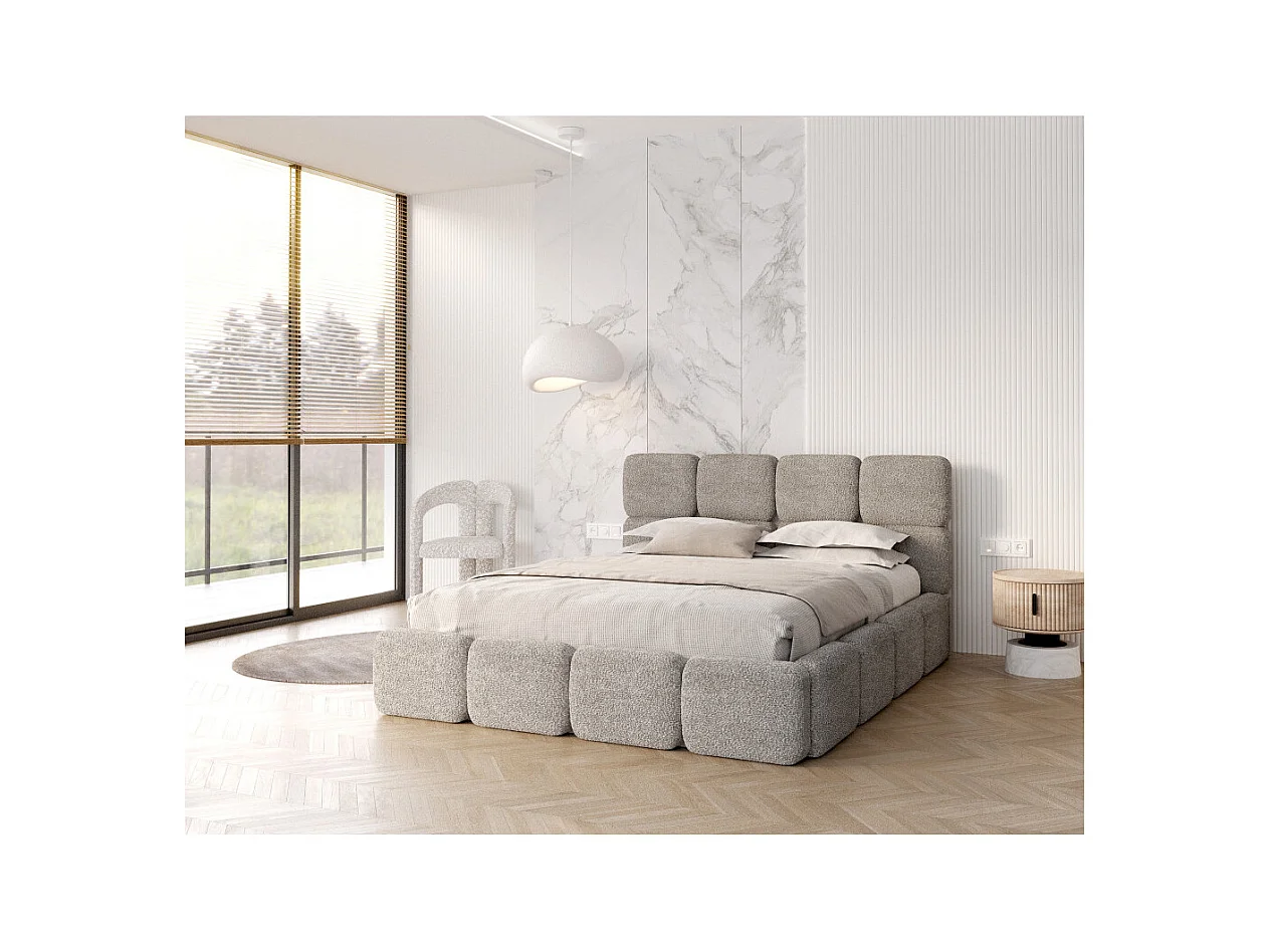 Lit coffre Delicato 160 x 200 cm avec sommier à lattes relevable Gris Clair