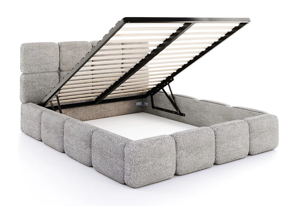 Lit coffre Delicato 160 x 200 cm avec sommier à lattes relevable Gris Clair