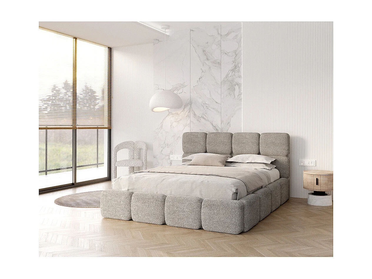 Lit coffre Delicato 160 x 200 cm avec sommier à lattes relevable Gris Clair