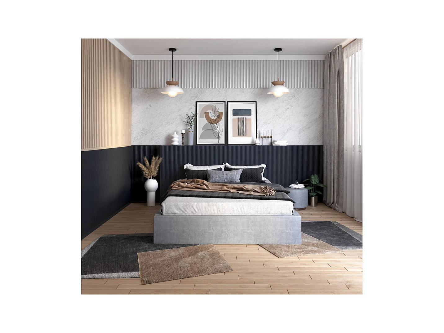 Lit coffre Orlane 140 x 200 cm avec sommier à lattes relevable Gris Clair