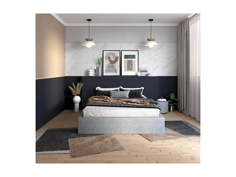 Lit coffre Orlane 140 x 200 cm avec sommier à lattes relevable Gris Clair