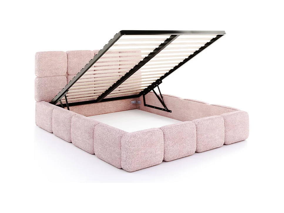 Lit coffre Delicato 160 x 200 cm avec sommier à lattes relevable Rose pâle