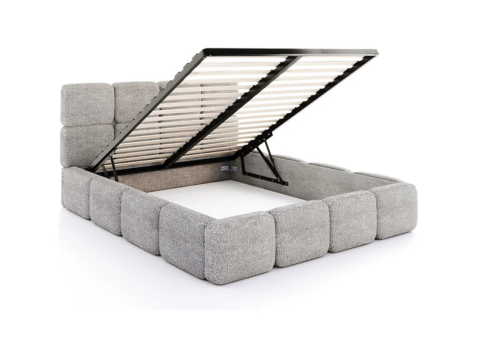 Lit coffre Delicato 180 x 200 cm avec sommier à lattes relevable Gris Clair