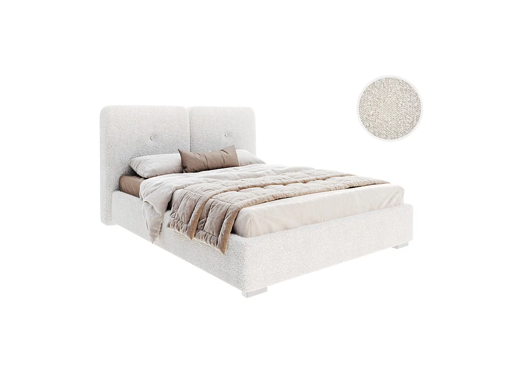 Lit coffre Bedretti 140 x 200 cm - Tissu bouclette - avec sommier à lattes relevable Blanc