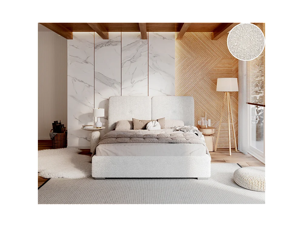 Lit coffre Bedretti 140 x 200 cm - Tissu bouclette - avec sommier à lattes relevable Blanc